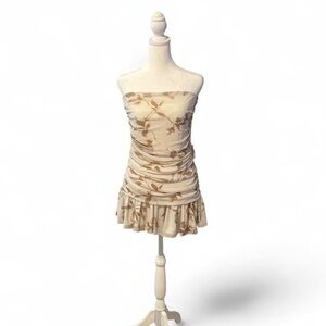Chic Cream Floral Strapless Mini Dress